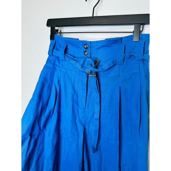 EUDON CHOI COLLECTIVE Blue Linen Blend Wide Leg Button Front Pants Size 2 - Picture 8 of 16